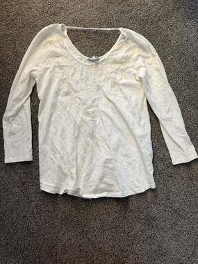 Lucky Brand White Long Sleeve Embroidered Lace Yoke Top
